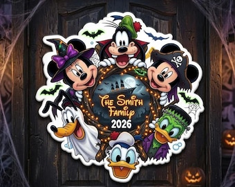 Custom Disney Cruise Halloween Magnet, Personalized Family Name Stateroom Decor, Mickey Minnie Wreath Halloween on the High Seas Magnet