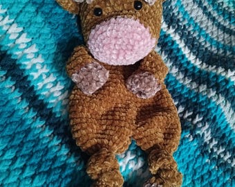 Crocheted Highland Cow Snuggler Chenille Plushie Ready to Ship