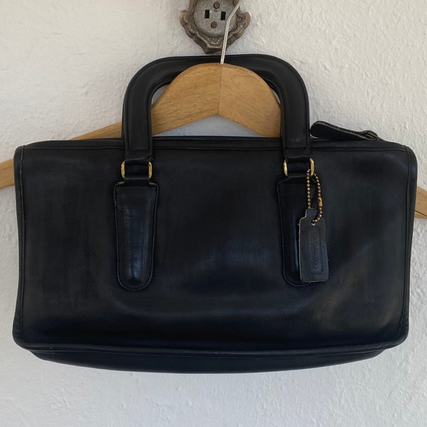 1970s Coach Bonnie Cashin Black Leather Slim Satchel Bag Purse Designer Handbag