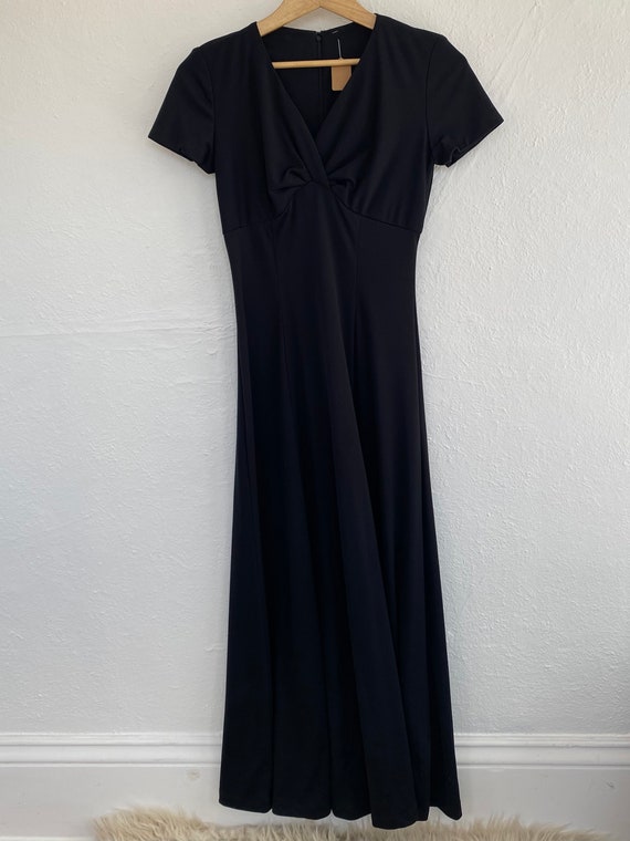 1970s Black Short Sleeve Disco Crossover Deep V Plung… Gem