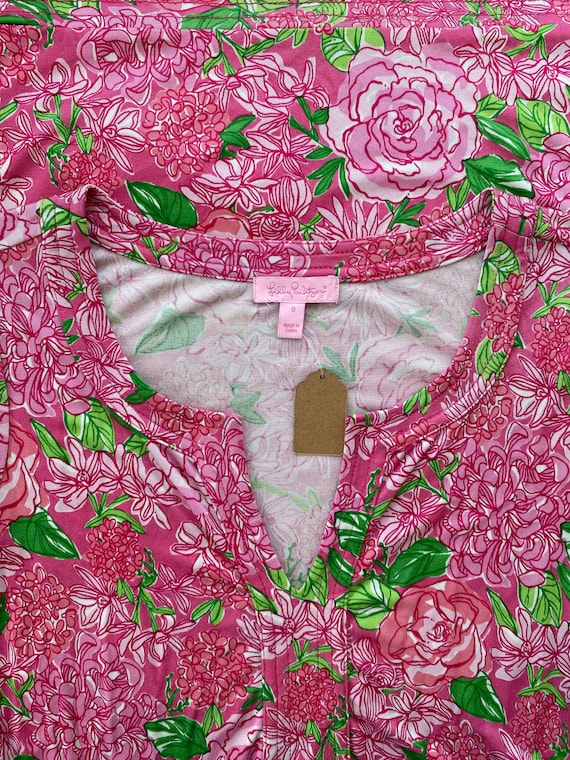 1990s Y2K Lilly Pulitzer Silk Pink and Green Flor… - image 3
