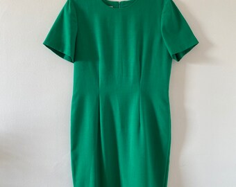 1980s 1990s Kelly Green Linen Short Sleeve Dress