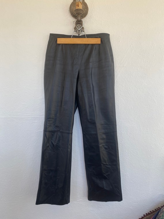 1990s Y2K Black Leather Minimalist Bootcut Pants