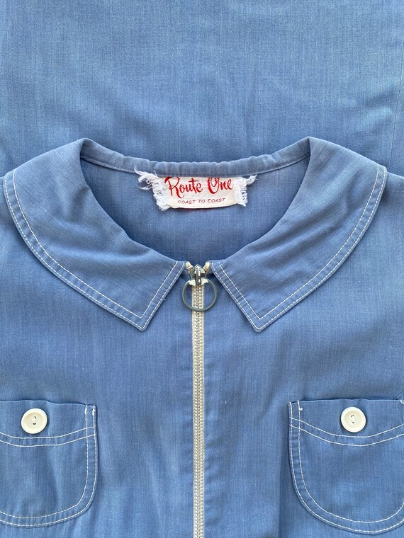 Plus Size Volup 1950s 1960s Blue Zip Up Diner Wai… - image 3