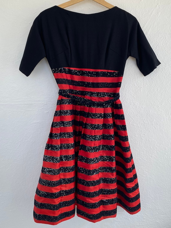 1950s New Look Mad Men Black Red and Glitter Stri… - image 1