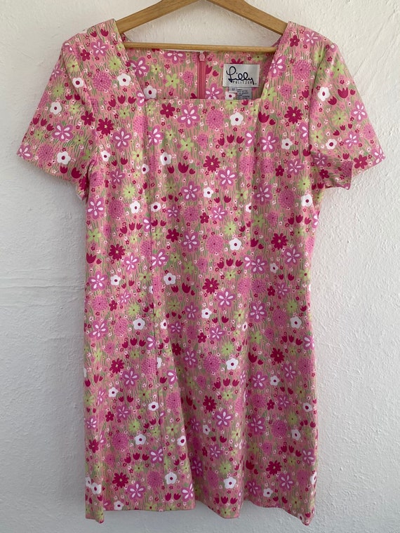 1990s Y2K Lilly Pulitzer Pink and Green Floral Pr… - image 1