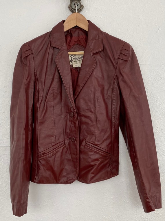 1970s 1980s Oxblood Leather Puff Sleeve Jacket