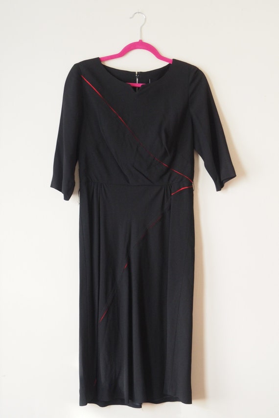 1940s 1950s WWII Black and Red Modest Dress LBD