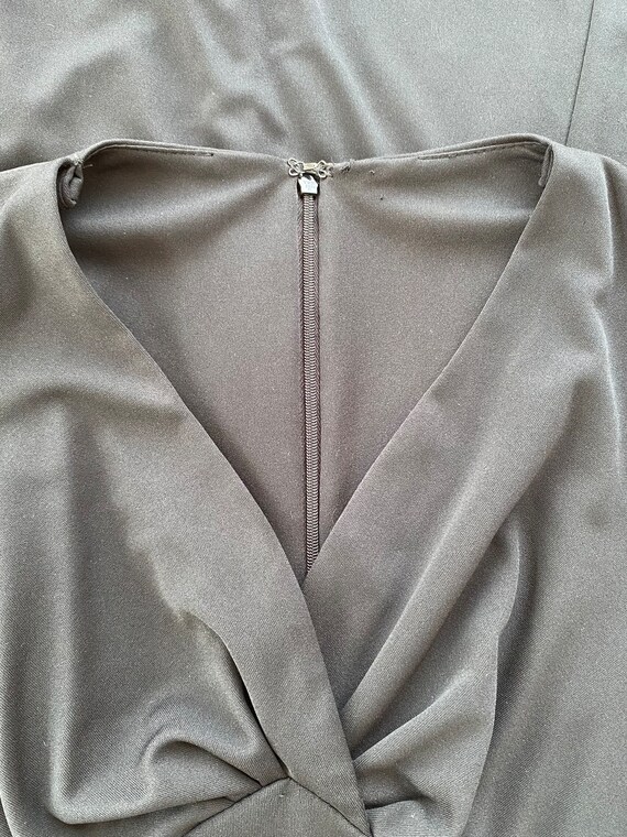 1970s Black Short Sleeve Disco Crossover Deep V Plung… Gem