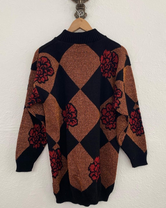 1980s Floral Lamé Mock Neck Harlequin Christmas S… - image 2