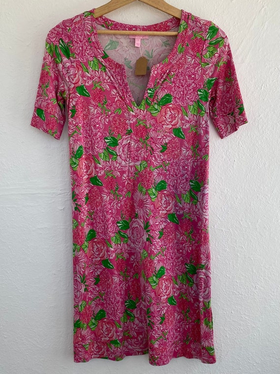 1990s Y2K Lilly Pulitzer Silk Pink and Green Flor… - image 1