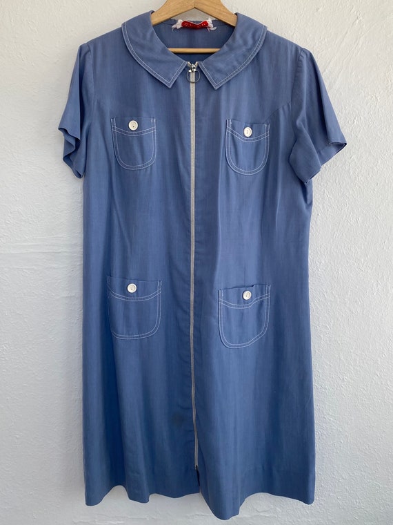 Plus Size Volup 1950s 1960s Blue Zip Up Diner Wait