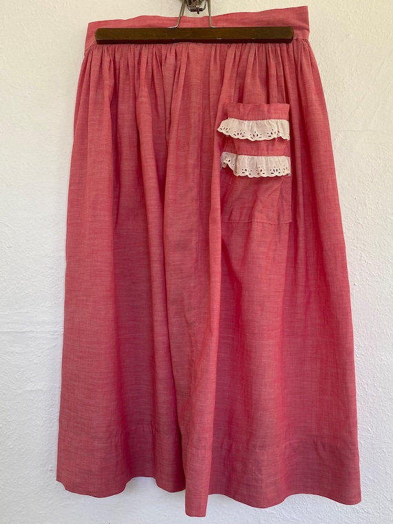 1950s Circle Skirt Red Cotton with Eyelet Pocket C