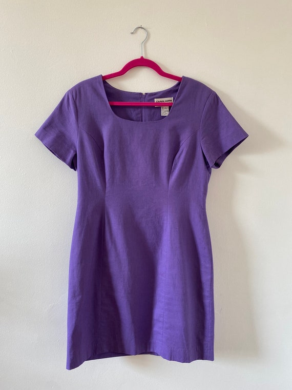 1980s 1990s Violet Purple Linen Short Sleeve Dress