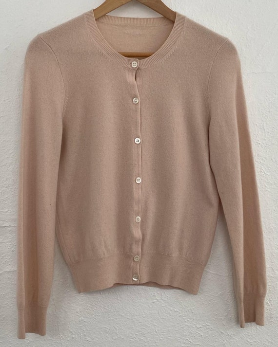 Beige Blush Cream Cashmere Crewneck Cardigan