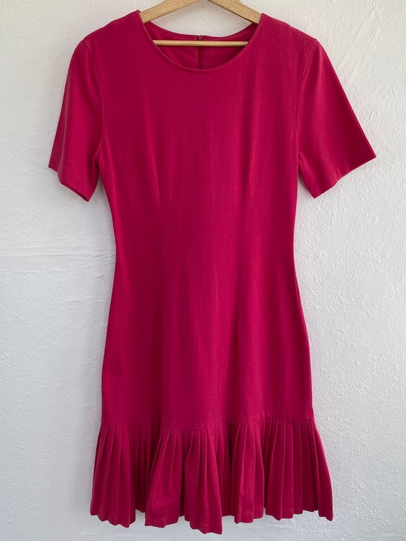 1980s 1990s Hot Pink Preppy Pleated Short Sleeve C