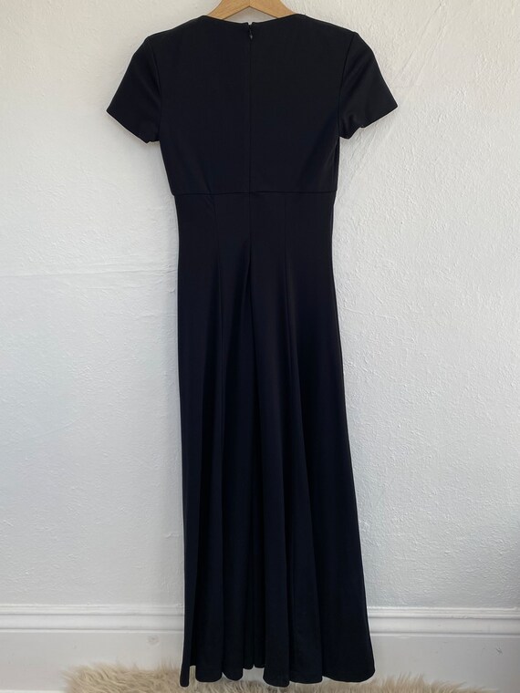 1970s Black Short Sleeve Disco Crossover Deep V Plung… Gem