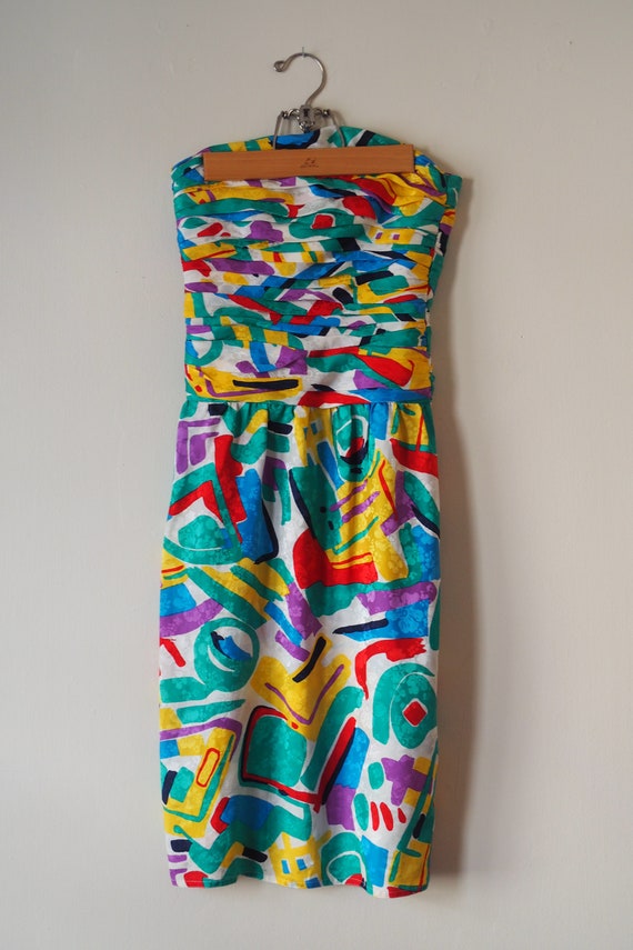 1980s 1990s Strapless Graffiti Abstract Print Part