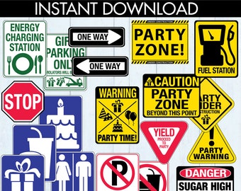 Race Car Party Traffic Signs - Construction Party, Cars Party, Birthday Signs | INSTANT Download PDF 24 Printable Signs