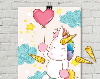 Unicorn Party - Pin the Horn Unicorn Game - 18"x24" Magical Unicorn Party, Birthday Party, Rainbow | INSTANT Download PDF - Printable Game