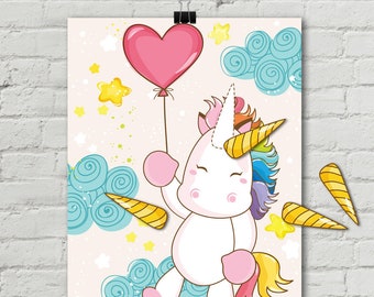 Unicorn Party - Pin the Horn Unicorn Game - 24"x36" Magical Unicorn Party, Birthday Party, Rainbow | INSTANT Download PDF - Printable Game