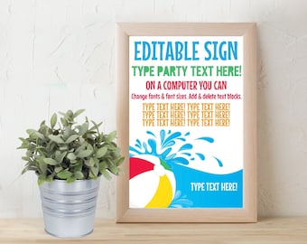 Pool Party Sign - 4X6 Sign Summer Party, Beach Party, Personalized Sign | Self-Edit with CORJL - INSTANT DOWNLOAD Printable