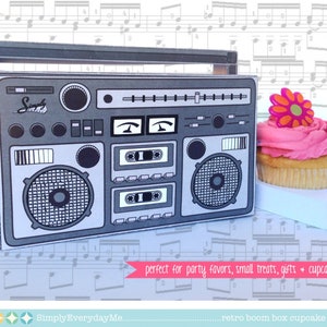 Boom Box Favor Box - Cupcake Box, 40th Birthday, 30th Birthday, 80&#39;s Party, 90&#39;s Party | Access Template Using CORJL - INSTANT DOWNLOAD