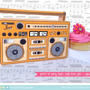 Boom Box Favor Box - Cupcake Box, 40 cumpleaños, 30 cumpleaños, fiesta de los 80, fiesta de los 90 / Plantilla de acceso usando CORJL - DESCARGA INSTANTÁNEA