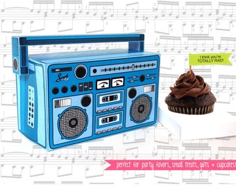 Boom Box Favor Box - Cupcake Box, 40 cumpleaños, 30 cumpleaños, fiesta de los 80, fiesta de los 90 / Plantilla de acceso usando CORJL - DESCARGA INSTANTÁNEA