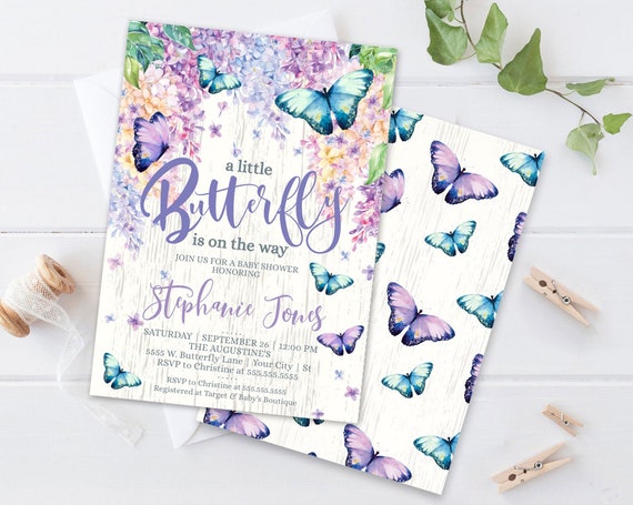 A Little Butterfly Is On The Way Baby Shower Invitation - Butterfly Shower,Spring,Garden | Self-Edit with CORJL - INSTANT DOWNLOAD Printable