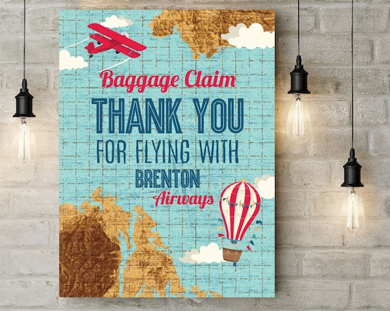 Airplane Poster 18"x24", Baggage Claim Airplane Poster, Aviator Map Party, 1st Birthday | Self-Edit with CORJL - INSTANT DOWNLOAD Printable