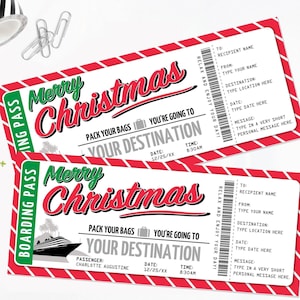 Christmas Cruise Trip Ticket Gift Voucher, Cruise Ticket Holiday Vacation, Fake Ticket, Last Minute Gidt | Edit with CANVA-INSTANT DOWNLOAD