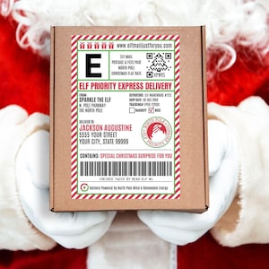 Etiqueta de envío de elfo, entrega de elfo, etiquetas adhesivas de envío, correo de elfo, correo de Papá Noel, etiqueta de regalo / Editar con CANVA DESCARGA INSTANTÁNEA Imprimible