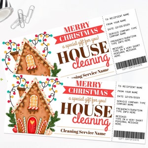 Certificado de regalo de Navidad para limpieza de casas, servicio de limpieza, vale de regalo de casita de jengibre / Personalice con CANVA: DESCARGA INSTANTÁNEA Imprimible