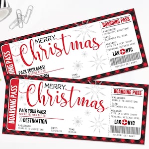 Weihnachts Bordkarte Ticket, Überraschungsreise Reveal, Urlaub Fake Flugticket, Last-Minute Geschenk | Bearbeiten Sie auf CANVA-INSTANT DOWNLOAD Printable