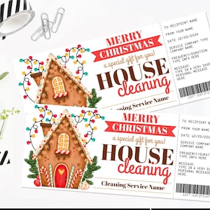 Chèque-cadeau de Noël pour le ménage, Service de ménage, Chèque-cadeau Maison en pain d'épice | Personnalisez avec CANVA-INSTANT DOWNLOAD imprimable