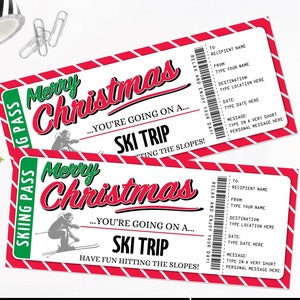 Vale de regalo para viaje de esquí de Navidad, vacaciones de esquí de invierno, regalo de último minuto para viaje / Edición en CANVA - DESCARGA INSTANTÁNEA Imprimible