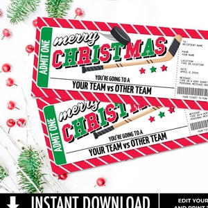 Hockey Ticket Voucher Christmas Gift - Surprise Game Ticket,Gift Voucher Certificate | Edit using CANVA - INSTANT DOWNLOAD Printable