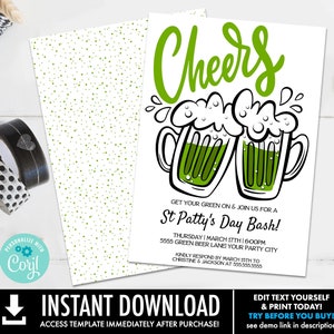 St Patricks Day Invitation - St Patty's Day Party, Beer Mug Invite | Self-Editing with CORJL - INSTANT DOWNLOAD Printable