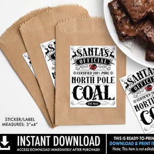 Christmas Coal Sticker/Label, Santa&#39;s North Pole Coal, Santa&#39;s Naughty List,Stocking Stuffer | Ready-To-Print INSTANT Download PDF Printable