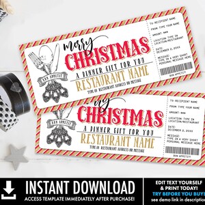 Kerstrestaurantcadeaubon, dinercadeau, cadeaubon, cadeau voor een avondje uit | Zelf bewerken met CORJL - INSTANT DOWNLOAD afdrukbaar