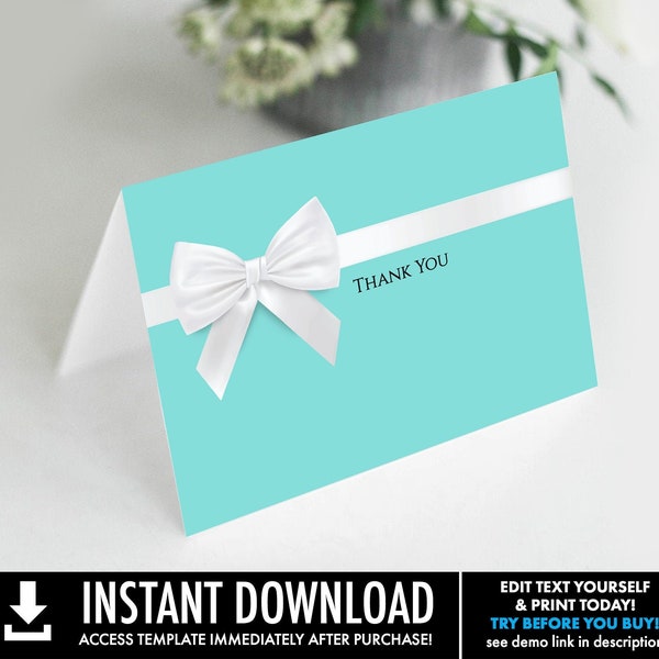 Turquoise Thank You Note Cards, Wedding Thank You,Shower Thank You,Birthday Thank You | Self-Editing with CORJL - INSTANT DOWNLOAD Printable