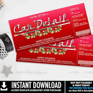 Weihnachten Car Detail Geschenk Gutschein, Car Detailing Überraschung Geschenk Gutschein | Sie personalisieren mit CORJL - INSTANT DOWNLOAD Printable Template