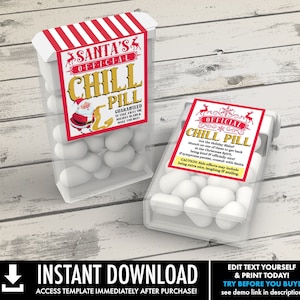 Santa's Chill Pill Mint Candy Label, Holiday Blahs, Christmas Party, Santa's Nice List | Bewerken met CORJL - INSTANT Download afdrukbaar