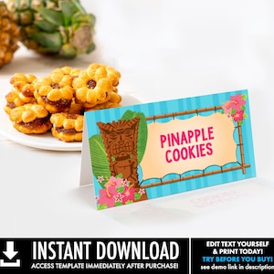 Luau Food Labels - Buffet Tags, Hawaiian Party, Luau Birthday, Luau Shower | Self-Edit Text with CORJL - INSTANT Download Printable