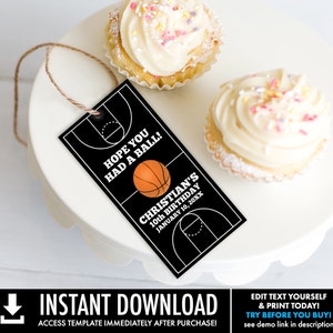 Basketball Favor Tag - Basketball Party, Basketball Birthday, Thank You Tag | Self-Editing with CORJL - INSTANT Download Printable