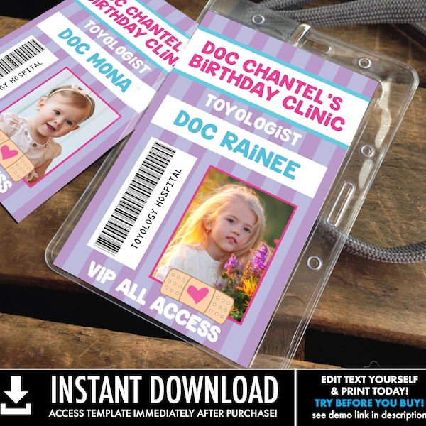 Doc Badges - Doctor Party, Doc Passes, Doc Birthday, Party Favor, Doctor/Infirmier | Auto-édition avec CORJL - Téléchargement instantané imprimable