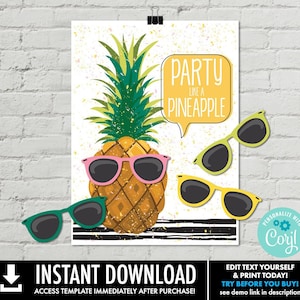 Pineapple Party - 18"x24" Pin the Sunglasses Game - Party Like a Pineapple, Birthday Party | INSTANT Download Printable Game using CORJL image 1
