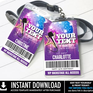 Rockstar (Your Text) VIP Badge,Party like a Rock Star,Rock n Roll,Backstage Pass | Self-Edit with CORJL -INSTANT Download Printable Template