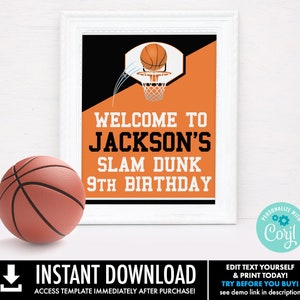 Basketball 8x10 Welcome Party Sign - Basketball Party, Basketball Birthday Sign | Self-Editing with CORJL - INSTANT DOWNLOAD Printable